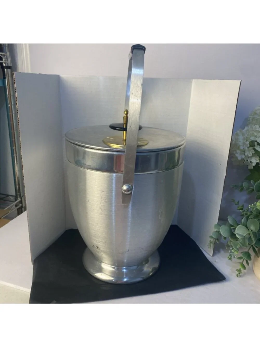 Kromex 1950’s Mid-century Aluminum Lidded Atomic Ice Bucket, 10” USA Barware